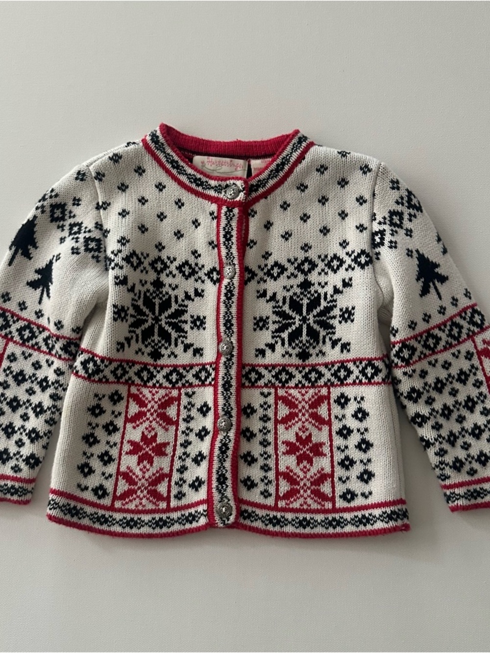 Hartstrings Vintage 18 Months Baby White Black Red Fair Isle Cardigan Holiday